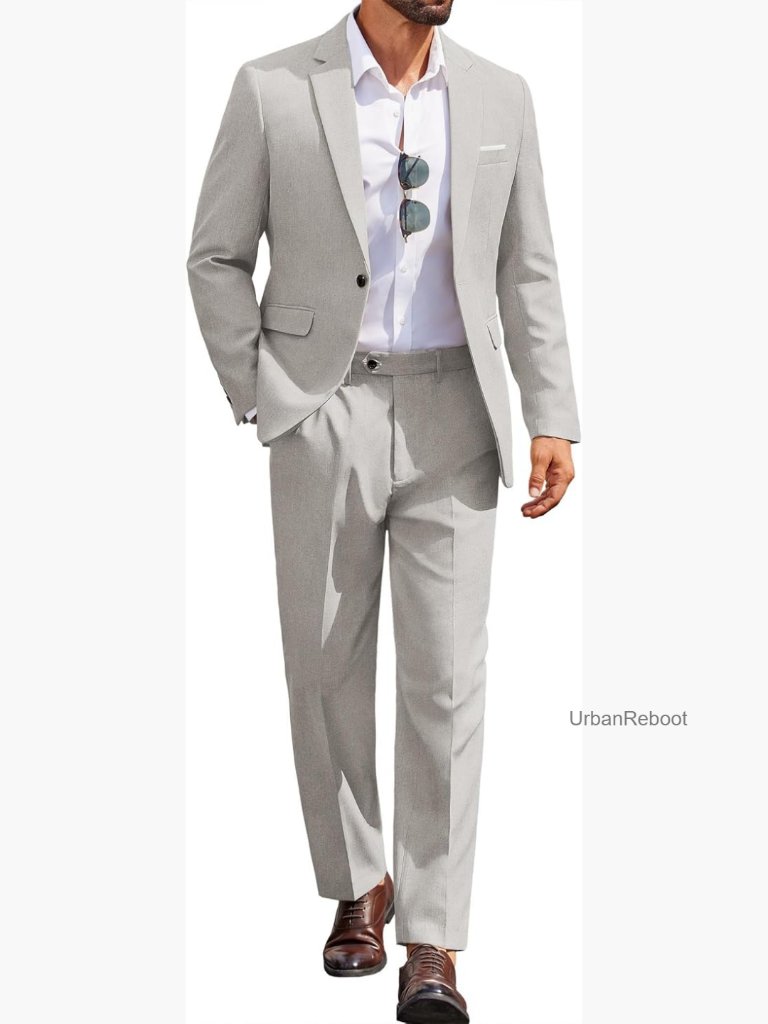 Classic Fit 2 Piece Suit Set One Button Blazer Wedding Business Separates,